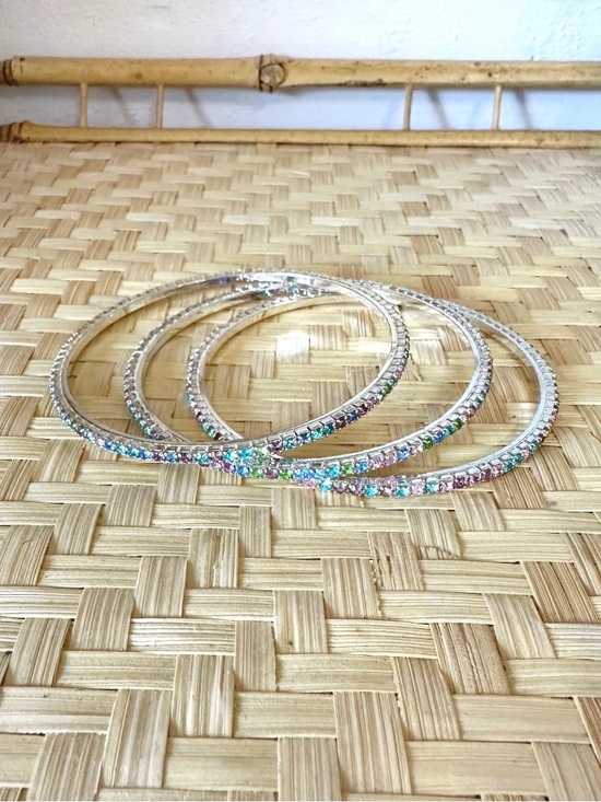 Jewelry - Set of 3  angle bracelets,  multi-colored rhinestones in silver-tone settings